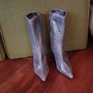 Steve Madden Shimmery Silver Pointed Toe Ankle Boots